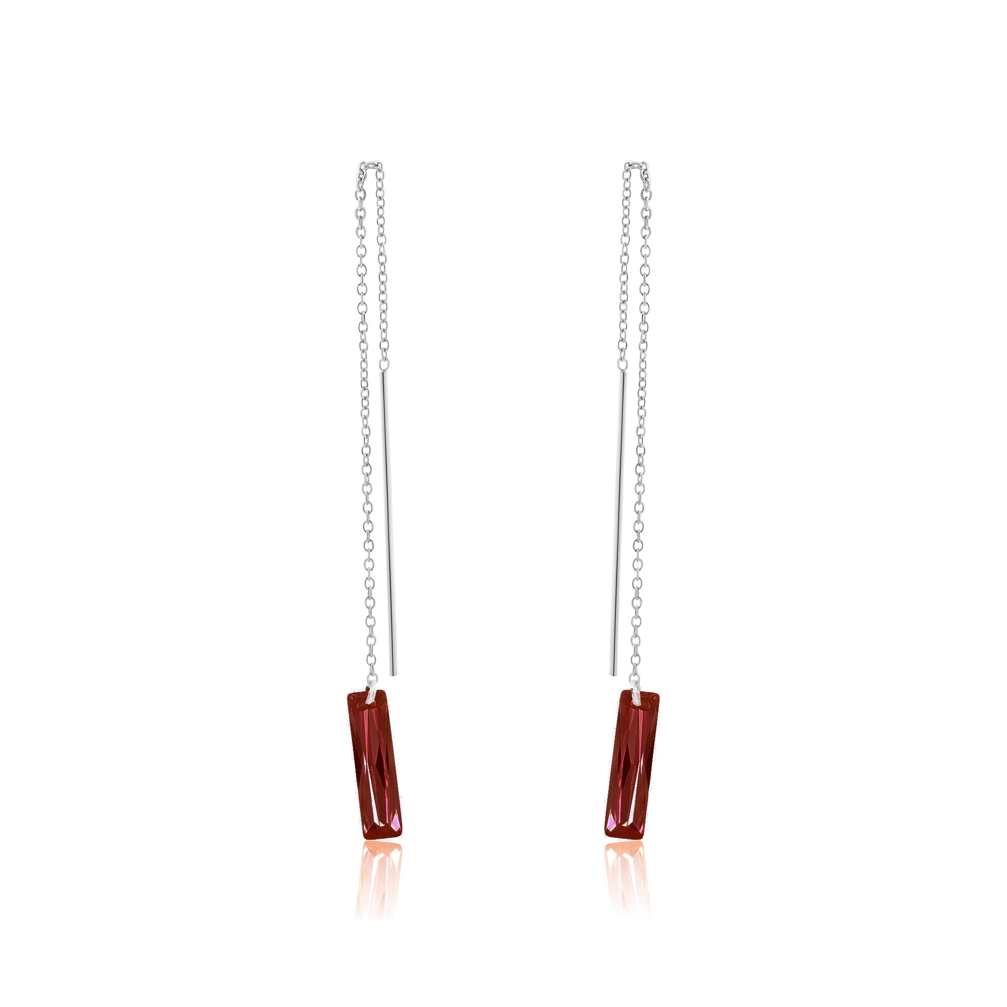 Rhodium Plated 925 Sterling Silver Threaded Rectangle CZ Earrings- SPE00012