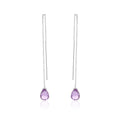 Rhodium Plated 925 Sterling Silver Threaded CZ Tear Drop Earrings- SPE00013