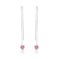 Rhodium Plated 925 Sterling Silver Threaded Pink CZ Heart Earrings- SPE00014