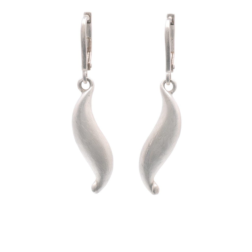 Silver Two Tone Matte Finish Dangling Twisted Almond Shape Earrings - SPE00020