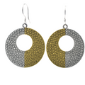 Silver Two Tone Matte Finish Large Stamped Disc Earrings - SPE00021