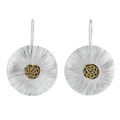 Silver Two Tone Matte Finish Large Stamped Disc Earrings - SPE00022