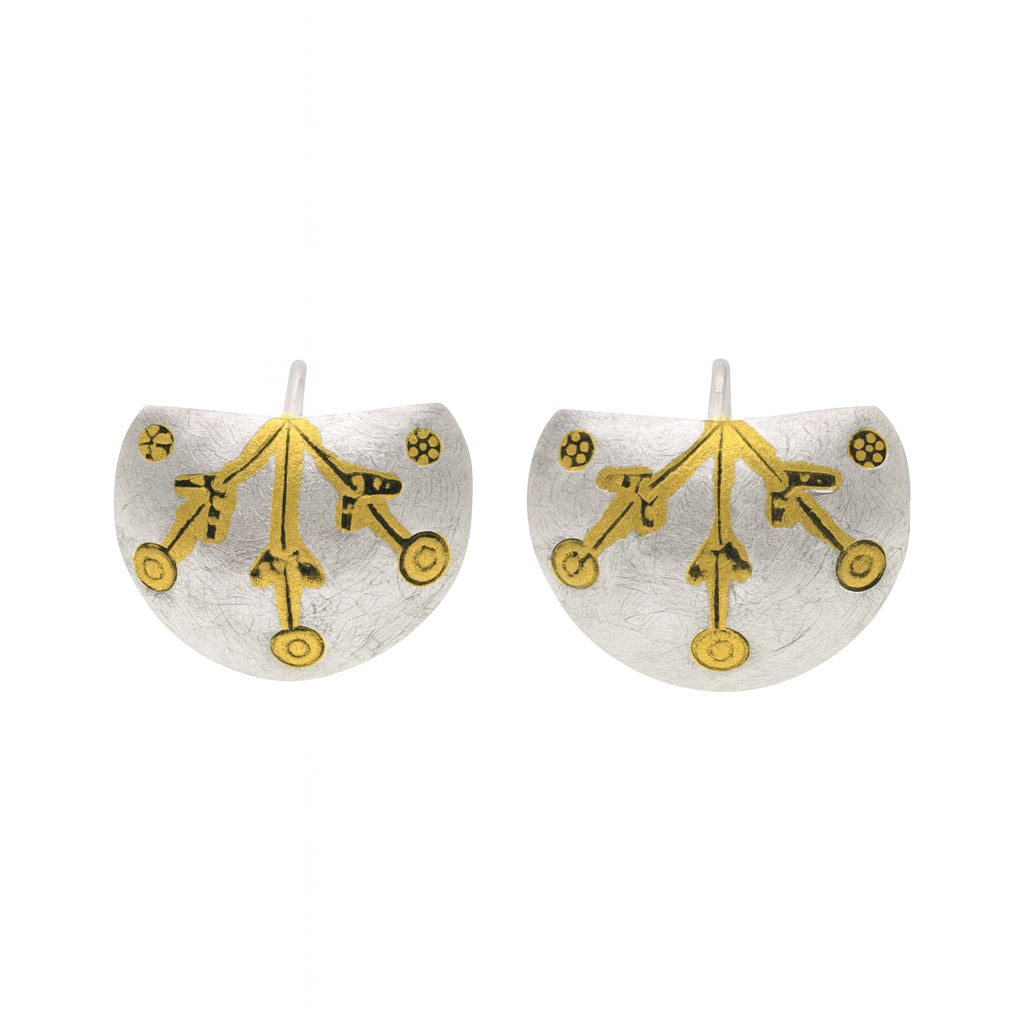 925 Silver Two Tone Oxidized Matte Artisanal Button Earrings - SPE00024