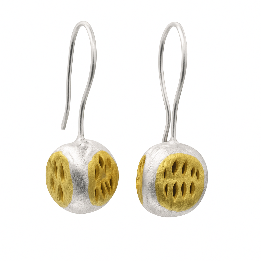 925 Silver Two Tone Matte Finish Artisanal Ball Earrings - SPE00025
