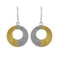 925 Silver Two Tone Matte Finish Stripped Open Disc Earrings - SPE00026