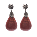 925 Oxidized Silver Beaded Faux Coral Tear Drop Dangle Earrings - SPE00027