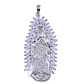 Rhodium Plated 925 Sterling Silver CZ Lady of Guadalupe Pendant - SLP00286