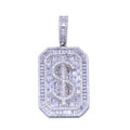 Rhodium Plated 925 Sterling Silver CZ Dollar Sign Tag Pendant - SLP00300