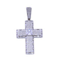 Rhodium Plated 925 Sterling Silver CZ Cross Square Center Stone Pendant - SLP00307