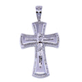 Rhodium Plated 925 Sterling Silver Baguette CZ Cross Pendant - SLP00314