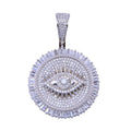 Rhodium Plated 925 Sterling Silver CZ Encrusted Eye Disc Pendant - SLP00335