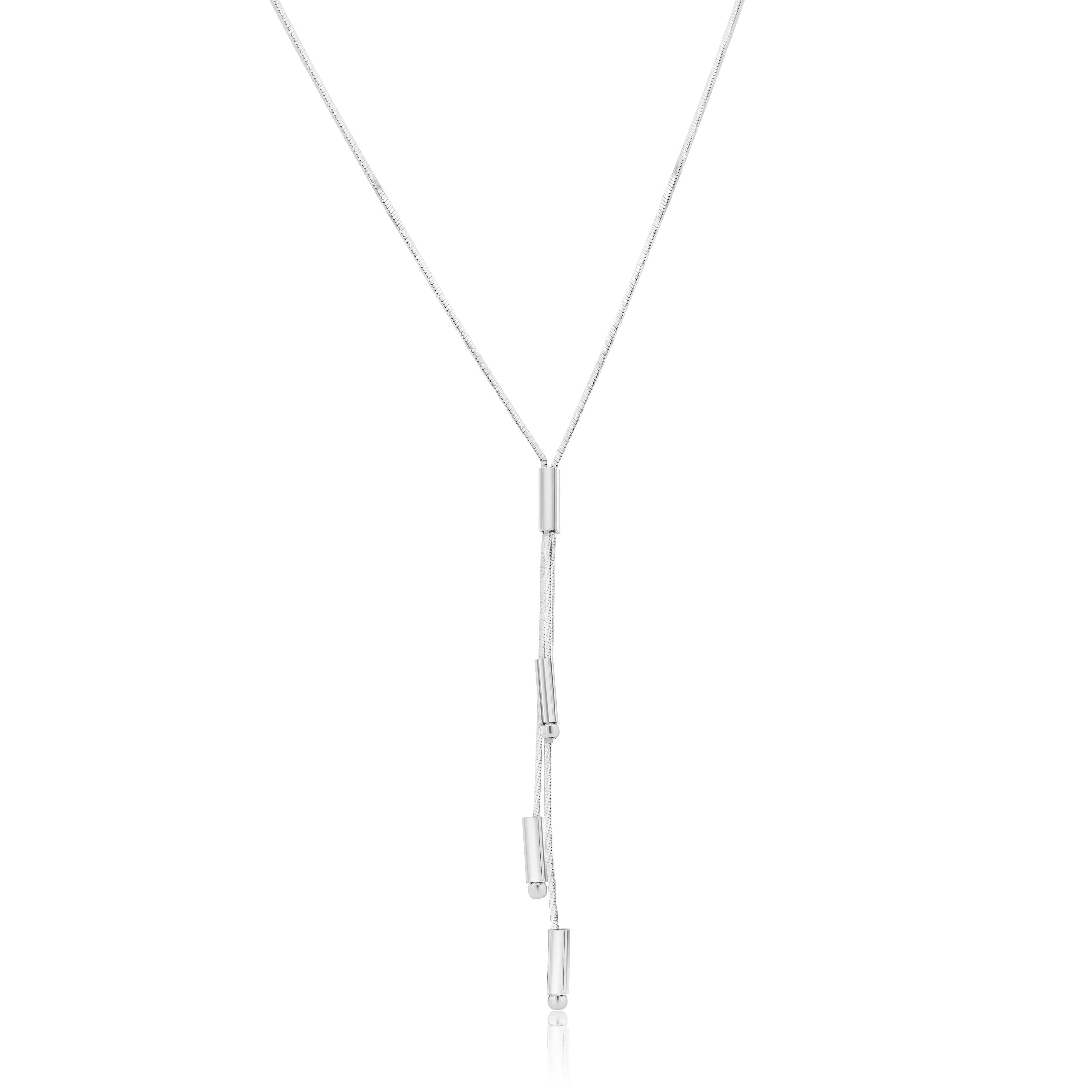 Rhodium Plated 925 Sterling Silver Multi Tube & Bead Dangle Necklace - SPN00031