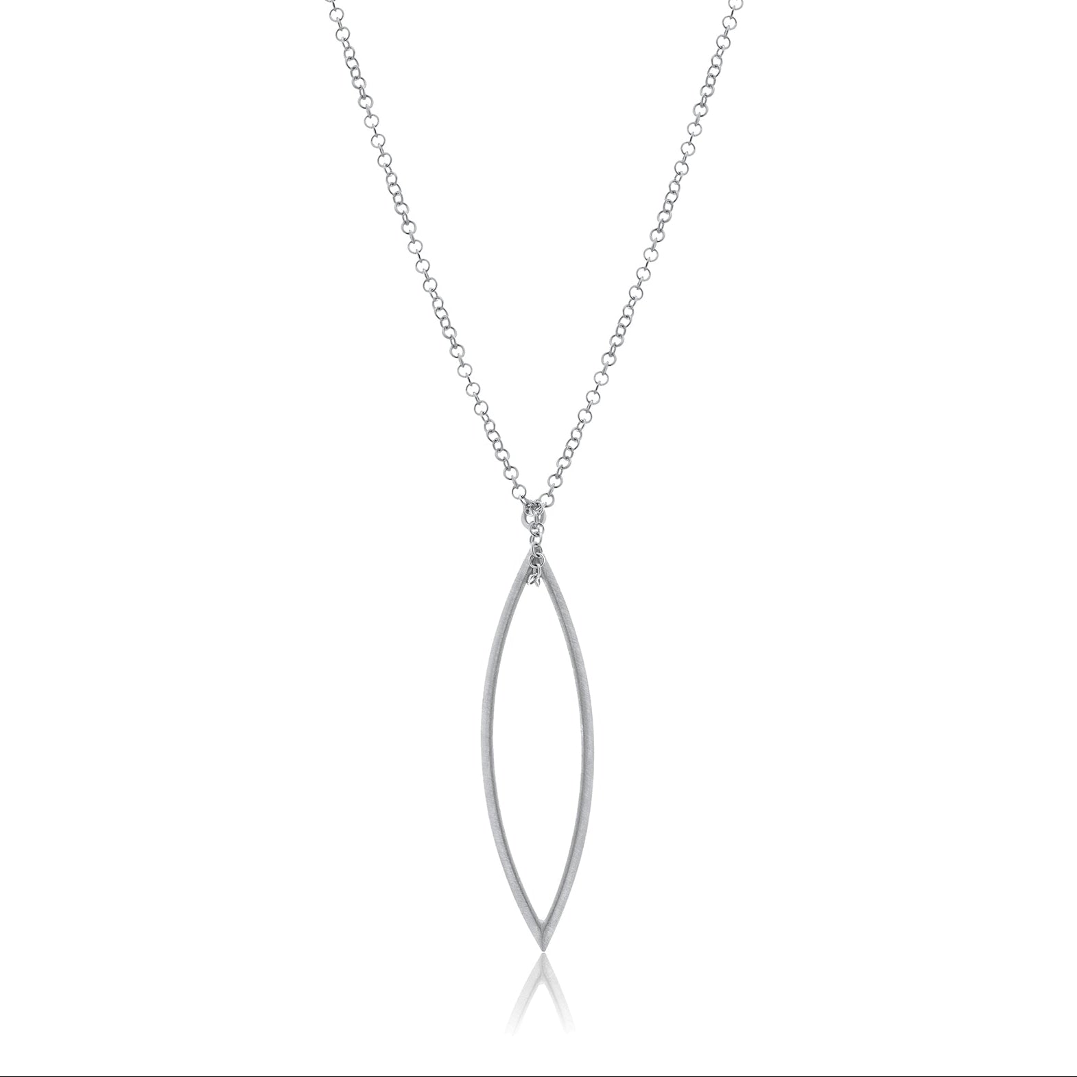 Rhodium Plated 925 Sterling Silver Large Cut Out Almond Dangle Necklace - SPN00032