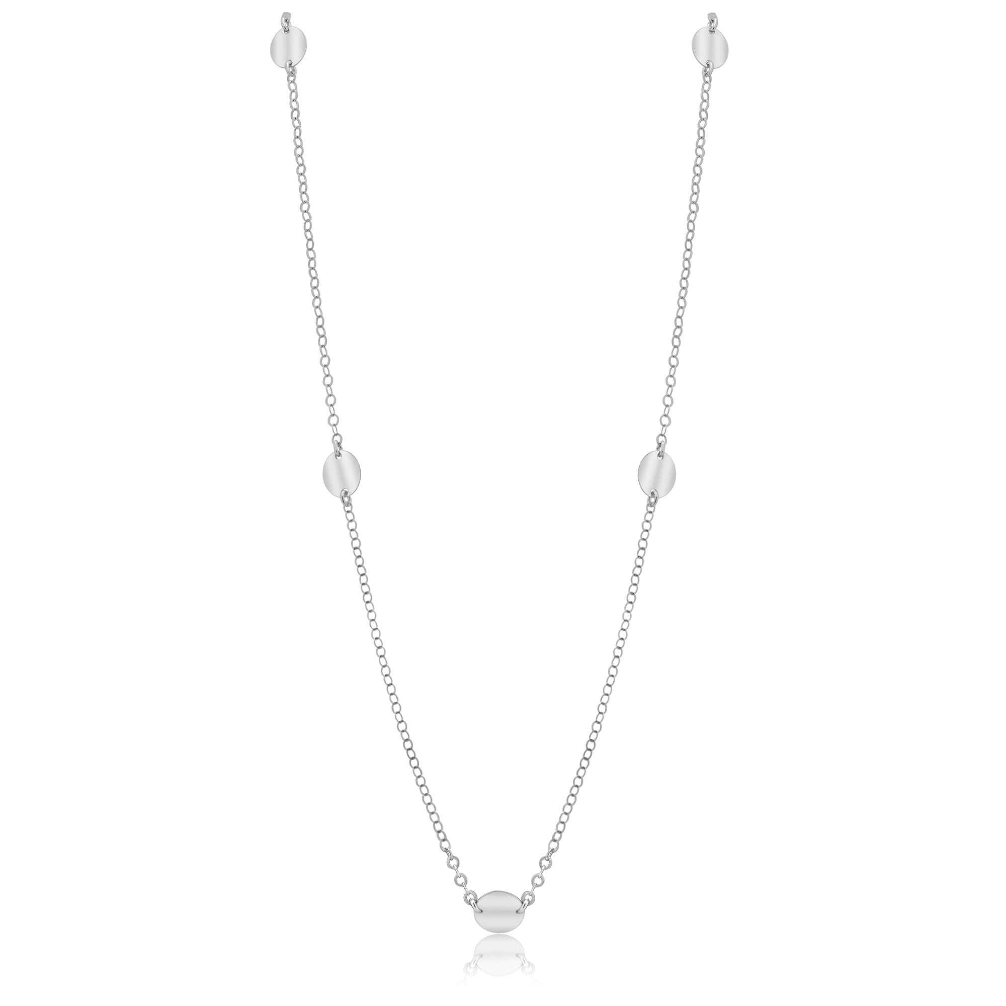 Rhodium Plated 925 Sterling Silver Multi Disc Rolo Lariat Necklace - SPN00033