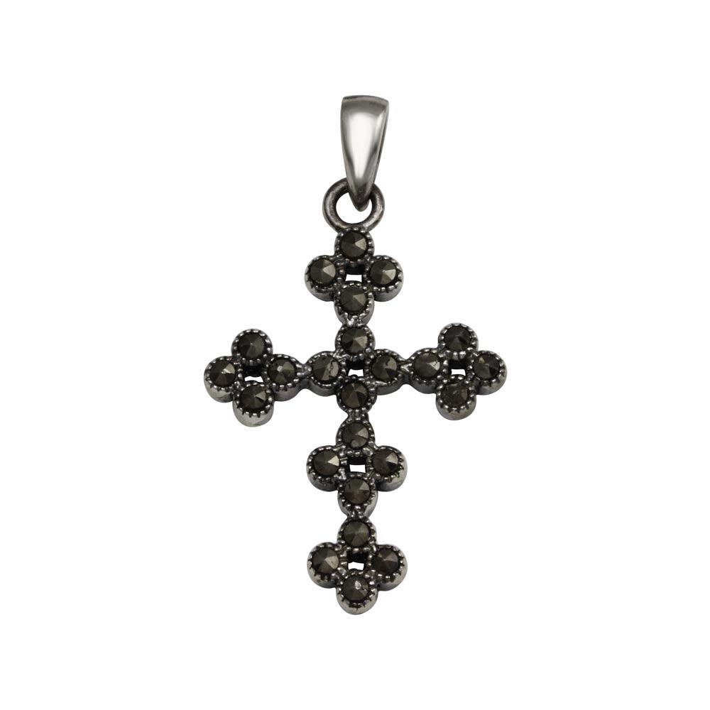 Oxidized 925 Sterling Silver Cross Marcasite Stone Pendant - SPP00001