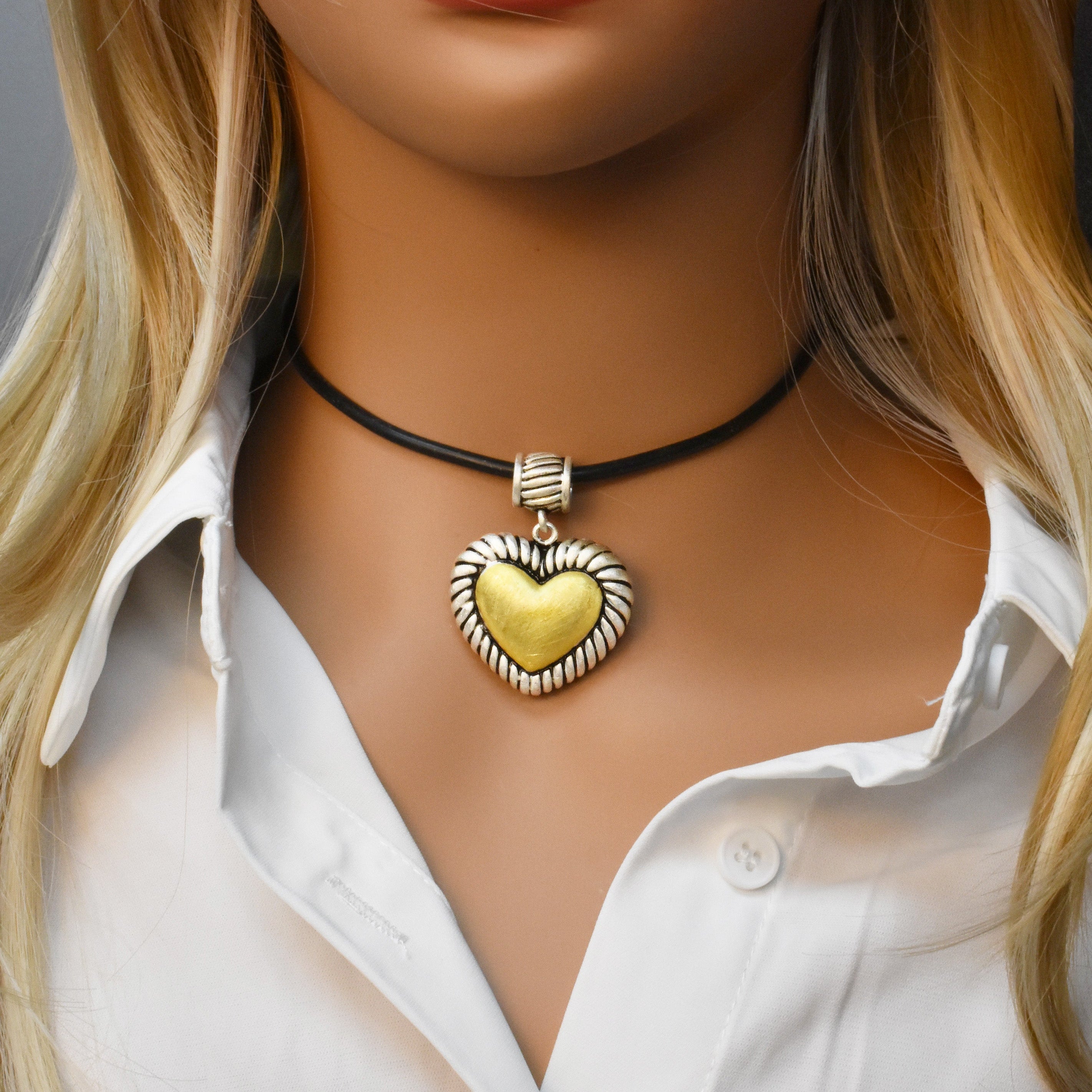 Sterling Silver Matte Finish 2 Toned Rope Border Heart Pendant - SPP00020