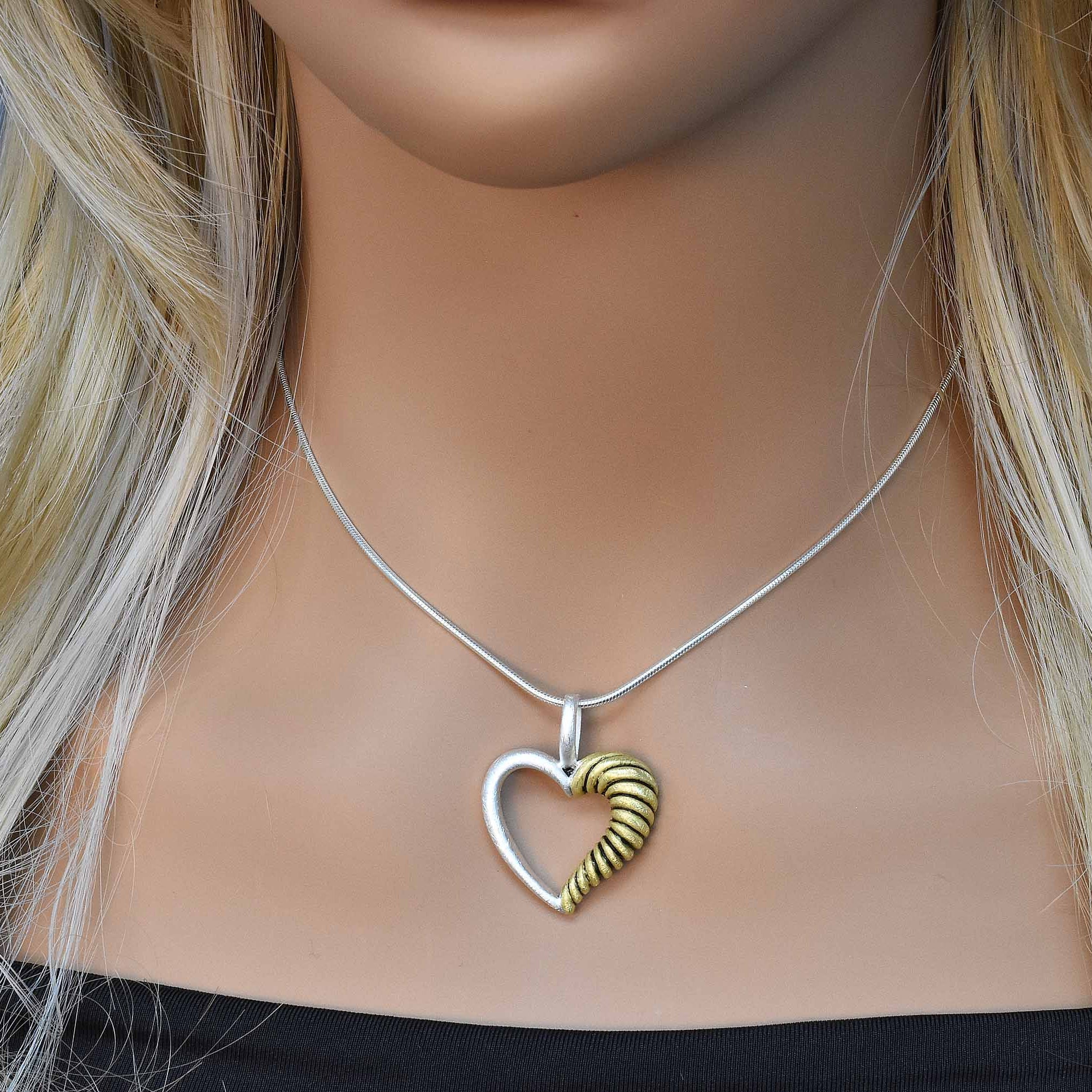 Sterling Silver Matte Finish 2 Toned Open Heart Pendant - SPP00021