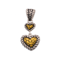 Sterling Silver Matte Finish 2 Toned Dangling 2 Hearts Pendant - SPP00025