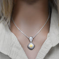 Sterling Silver Matte Finish 2 Tone Stripped Diamond Shape Pendant -SPP00033