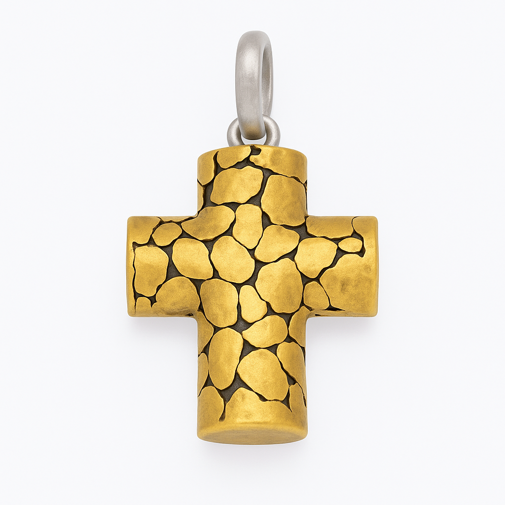 Sterling Silver Matte Finish 2 Tone Double Sided Rock Cross -SPP00034