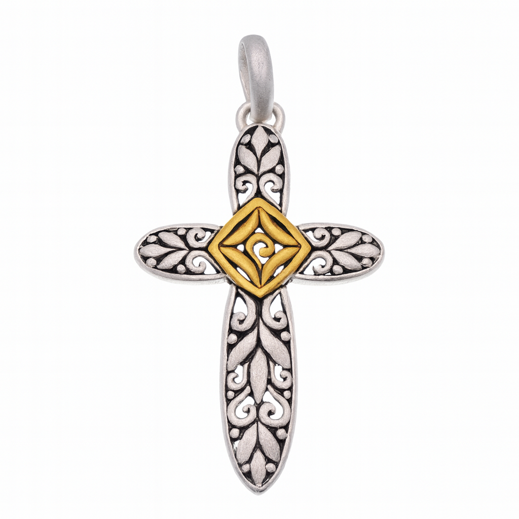 Sterling Silver Matte Finish 2 Tone Filigree Cross -SPP00037