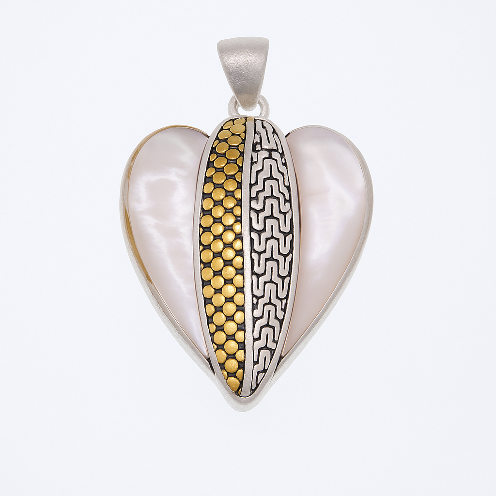 Sterling Silver 2 Tone Mother of Pearl Heart Pendant - SPP00043