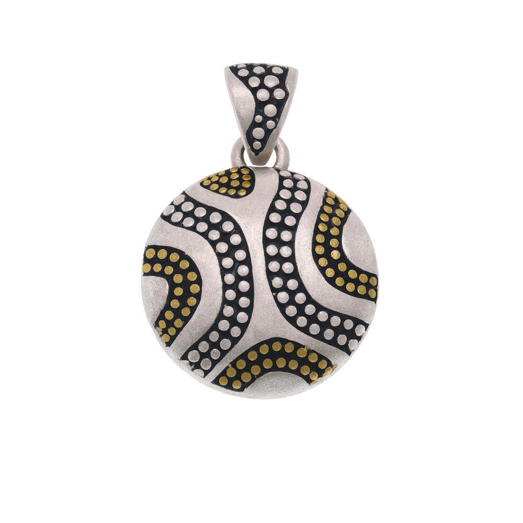 Sterling Silver Three-Tone Beaded Dome Pendant - SPP00052