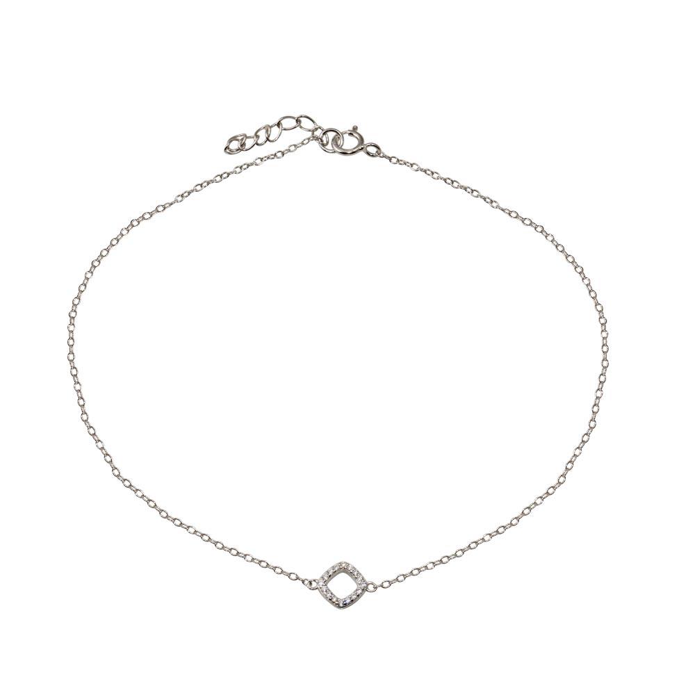 Rhodium Plated 925 Sterling Silver Dangling Square Clear CZ Anklet - STA00002