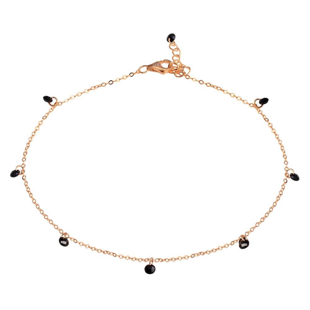Rose Gold Plated 925 Sterling Silver Dangling Black CZ Anklet - STA00572RGP