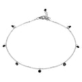 Rhodium Plated 925 Sterling Silver Dangling Black CZ Anklet - STA00572RH