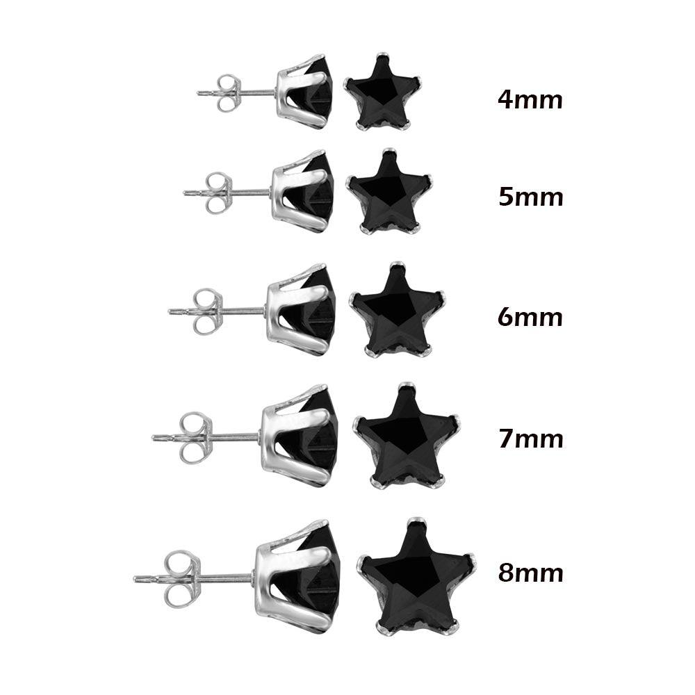 925 Sterling Silver Snap On Black CZ Star Earrings - STUD STR BL