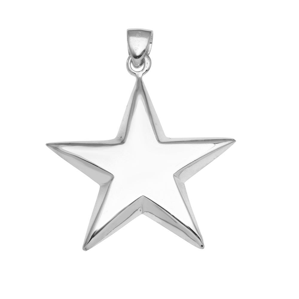 High Polished 925 Sterling Silver Puffy Engravable Star Pendant31mm - STAR02
