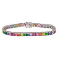 Rhodium Plated 925 Sterling Silver 6mm Multi-Colored Square CZ Tennis Bracelet - STB00064RB