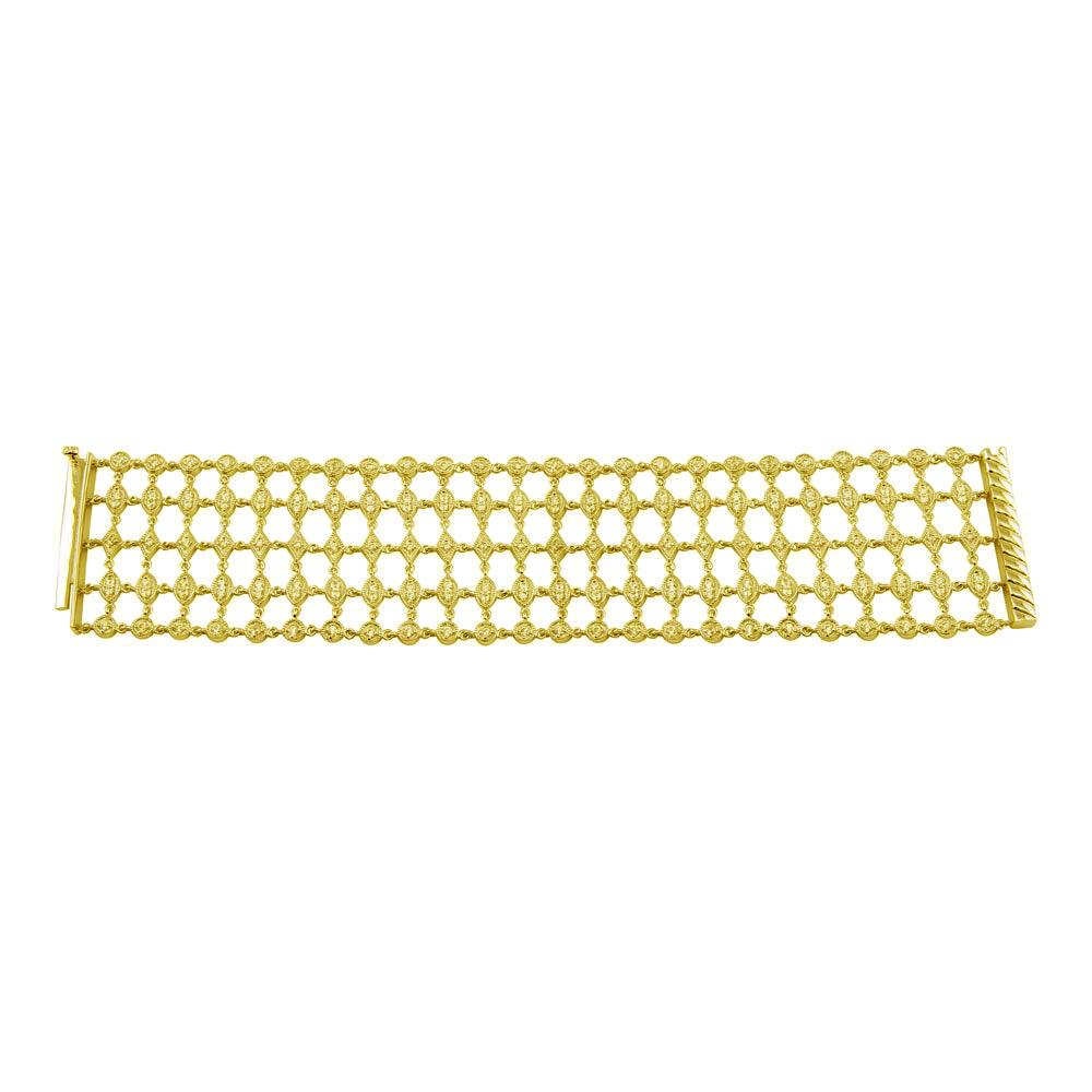 Gold Plated 925 Sterling Silver Round Clear CZ Net Bracelet - STB00361GP