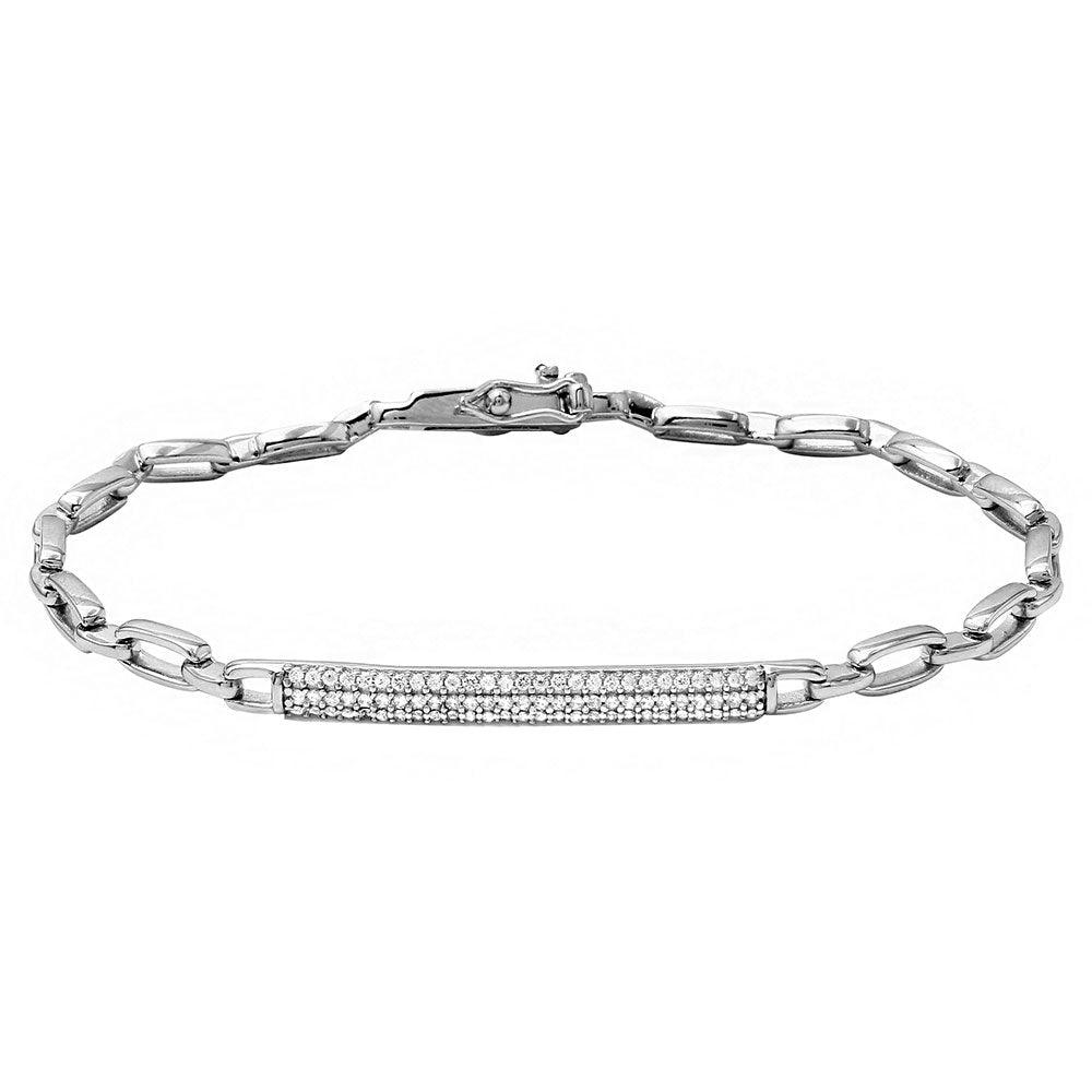 Rhodium Plated 925 Sterling Silver CZ Encrusted Bar Link Bracelet - STB00532