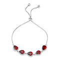 Rhodium Plated 925 Sterling Silver 5 Micro Pave Red Pear and Clear Round CZ Lariat Bracelet - STB00549RED