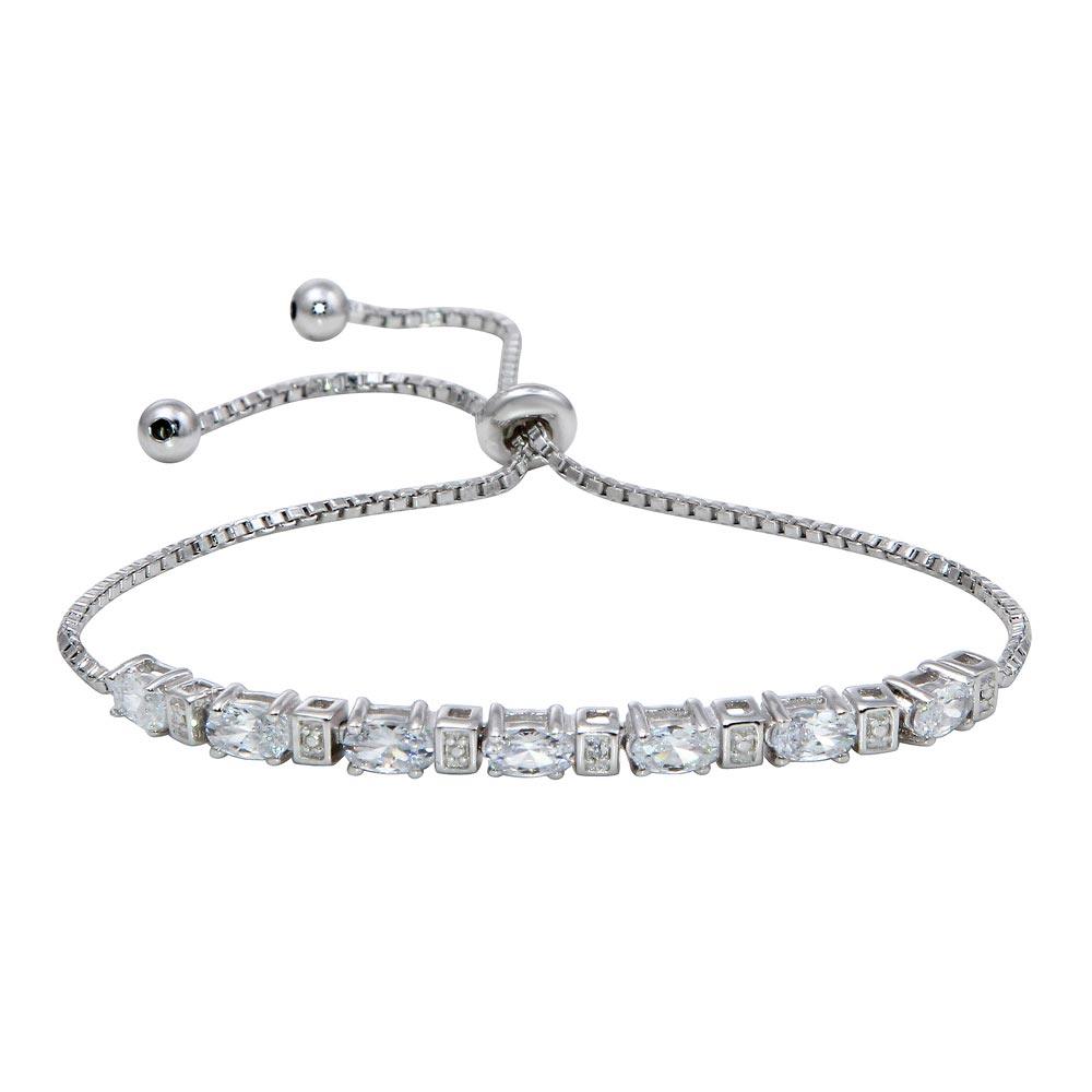 Rhodium Plated 925 Sterling Silver CZ Stone Lariat Bracelet - STB00554