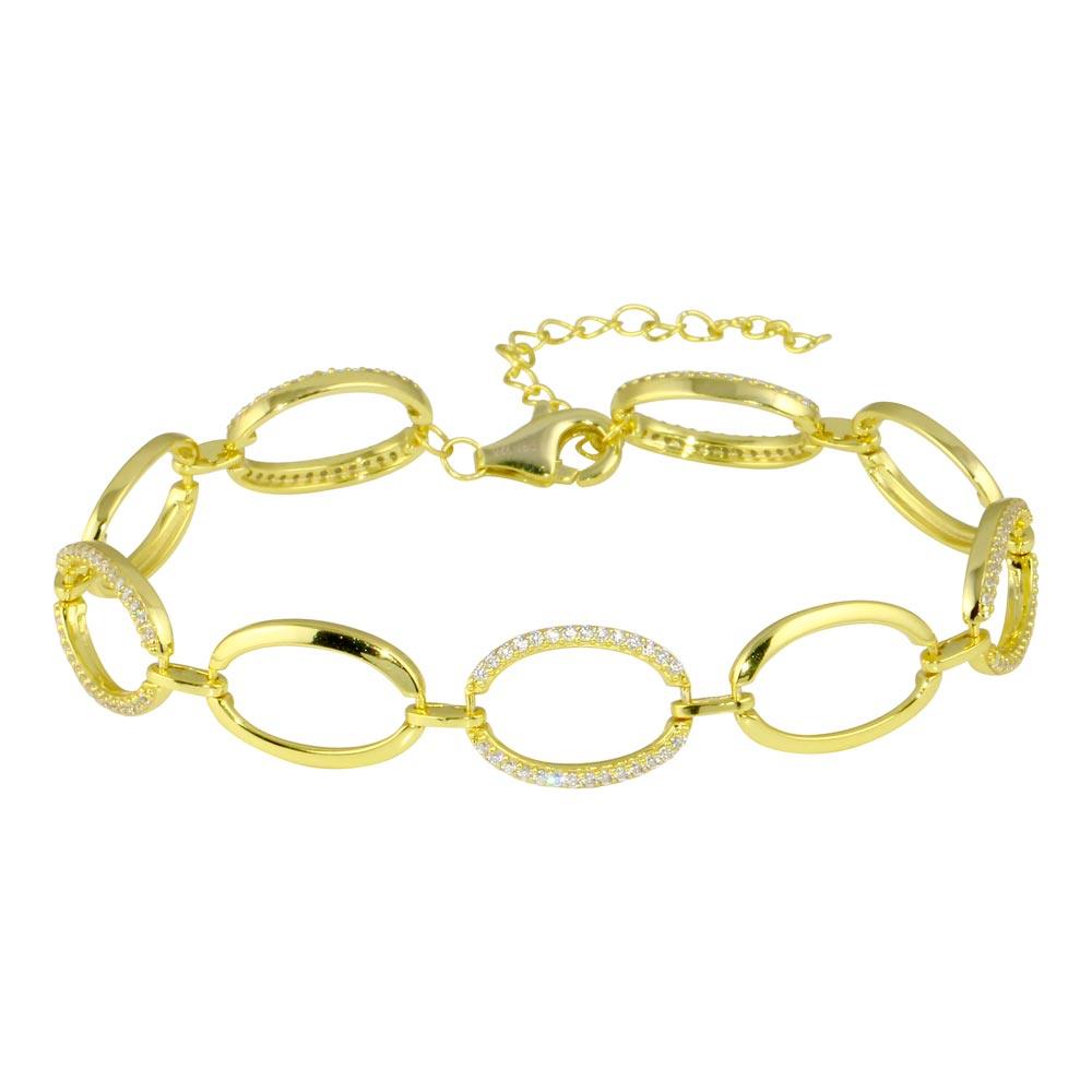 Gold Plated 925 Sterling Silver Oval CZ Bracelet - STB00580GP