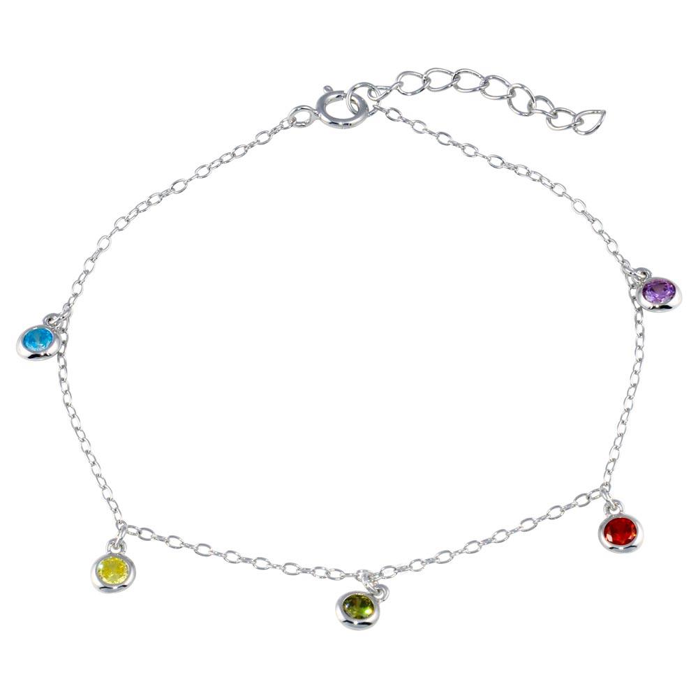 Rhodium Plated 925 Sterling Silver Multi Color CZ Stones Adjustable Bracelet - STB00587