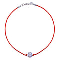 Rhodium Plated 925 Sterling Silver Single CZ Red Cord Bracelet - STB00592