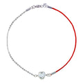 Rhodium Plated 925 Sterling Silver Single Heart CZ Red Cord Bracelet - STB00593
