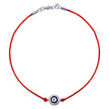 Rhodium Plated 925 Sterling Silver Round Evil Eye CZ Red Cord Bracelet - STB00598