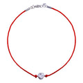 Rhodium Plated 925 Sterling Silver Single Heart CZ Red Cord Bracelet - STB00599