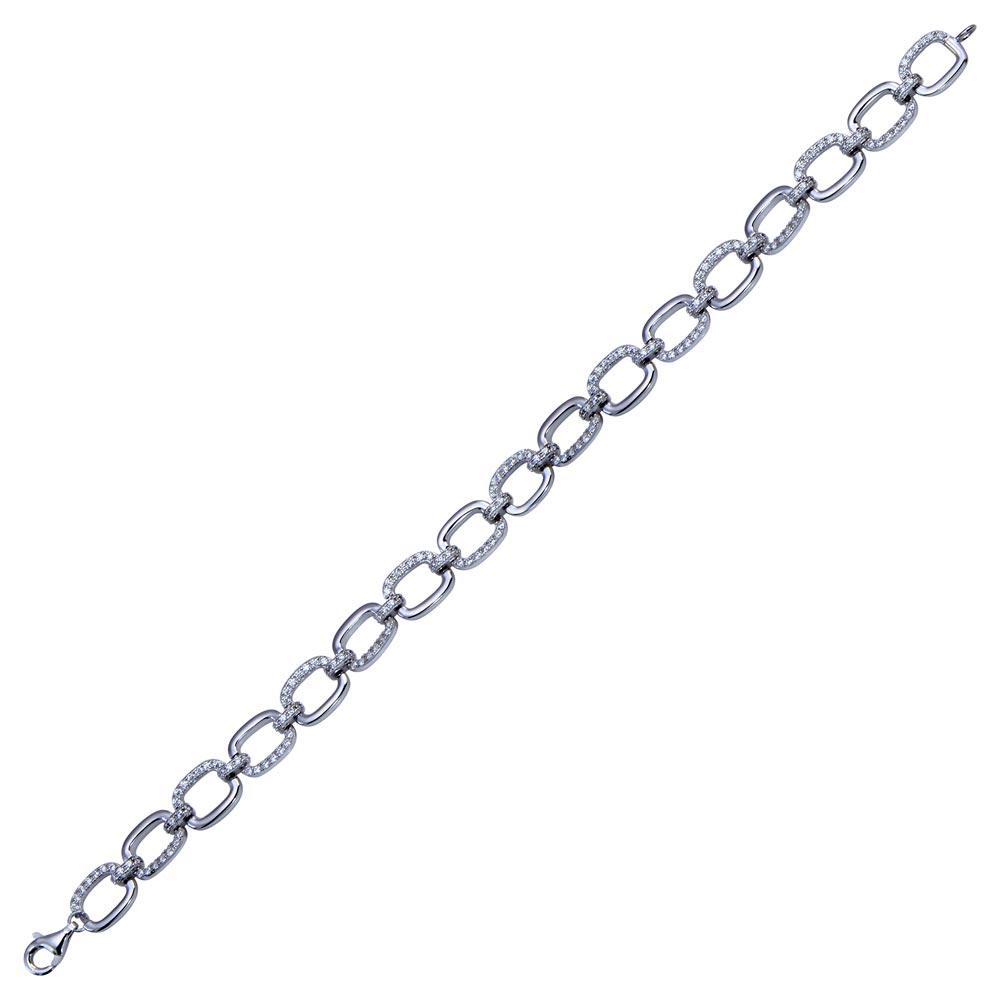 Rhodium Plated 925 Sterling Silver 8mm CZ Rectangle Link Tennis Bracelet - STB00605