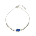 Rhodium Plated 925 Sterling Silver Square Hamsa Bead Blue CZ Adjustable Bracelet - STB00619