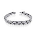 Rhodium Plated 925 Sterling Silver Men's 2 Row Clear and Black CZ Bubble Bracelet - STBM00018