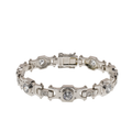 Rhodium Plated 925 Sterling Silver Clear CZ Oval Accent Men's Hip Hop Bracelet - STBM00029