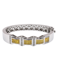 Rhodium Plated 925 Sterling Silver Clear & Yellow CZ Peaaked Buckle Link Hip Hop Cuff Bracelet- STBM00050