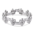 Rhodium Plated 925 Sterling Silver DC CZ Alternating Hinge Men's Bracelet - STBM00009