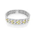 Rhodium Plated 925 Sterling Silver Men's Yellow and Clear CZ Checkered Men's Bracelet - STBM00012Y-9